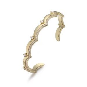 SCALLOPED GOLD CZ OPEN BANGLE BRACELET